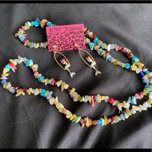 Betsey Johnson Earrings and a Stone Neckla…